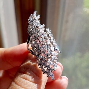 Swarovski Elements 925 Sterling Silver Marquis Statement Open Ring NEW